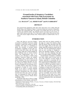 Ground Beetles (Coleoptera: Carabidae) Associated with Garry Oak Ecosystems on Southern Vancouver Island, British Columbia