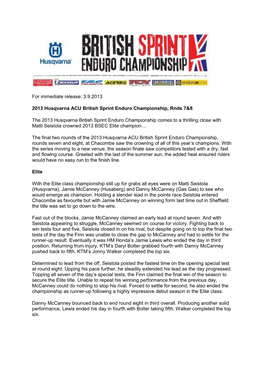 3.9.2013 2013 Husqvarna ACU British Sprint Enduro Championship, Rnds 7&8 the 2013 Husqvarna British S