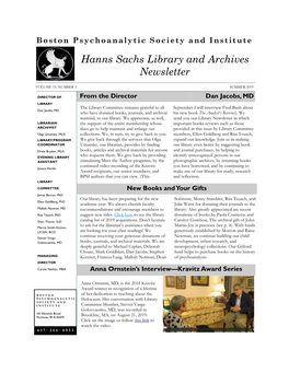 Hanns Sachs Library and Archives Newsletter