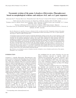 Taxonomic Revision of the Genus Lobophora (Dictyotales, Phaeophyceae) Based on Morphological Evidence and Analyses Rbcl and Cox3 Gene Sequences