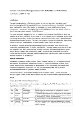 Evaluation of the Minimum Landing Size for Mackerel in the North Sea and Western Waters Martin Pastoors, 30 March 2015 Introduct