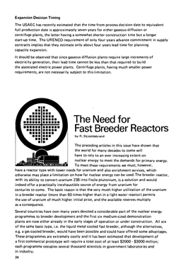 The Need for Fast Breeder Reactors