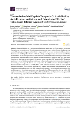 The Antimicrobial Peptide Temporin G: Anti-Biofilm, Anti-Persister