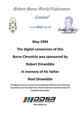 1994 the Digital Conversion of This Burns Chronicle Was Sponsored by Robert Dinwiddie in Memory of His Father Noel Dinwiddie