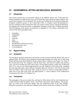 3.0 Environmental Setting and Biological Resources