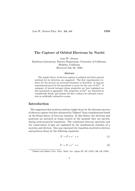 The Capture of Orbital Electrons by Nuclei Introduction
