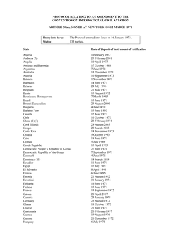 Protocol Relating to an Amendment to the Convention on International Civil Aviation