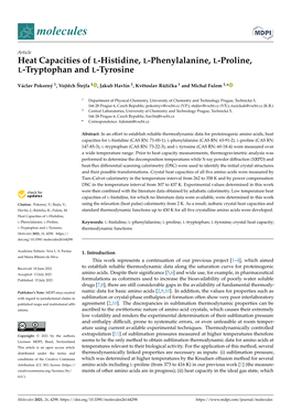 Heat Capacities of L-Histidine, L-Phenylalanine, L-Proline, L-Tryptophan and L-Tyrosine