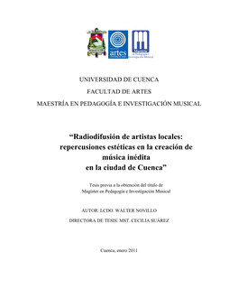 “Radiodifusión De Artistas Locales: Repercusiones Estéticas En La Creación De Música Inédita En La Ciudad De Cuenca”