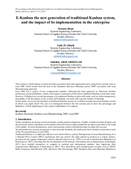 E-Kanban the New Generation of Traditional Kanban System, and the Impact of Its Implementation in the Enterprise