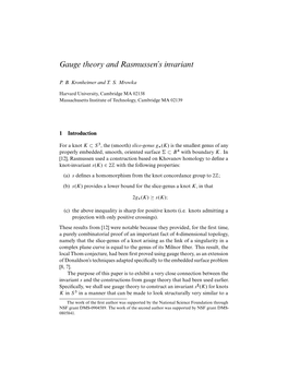 Gauge Theory and Rasmussen's Invariant