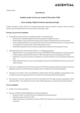 Ascential Plc Audited Results for the Year Ended 31 December 2020