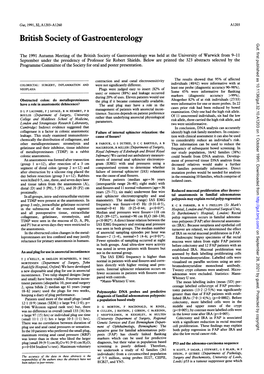 British Society of Gastroenterology Gut: First Published As 10.1136/Gut.32.10.A1203 on 1 October 1991