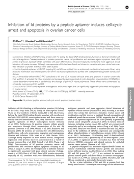 Inhibition of Id Proteins by a Peptide Aptamer Induces Cell-Cycle Arrest and Apoptosis in Ovarian Cancer Cells