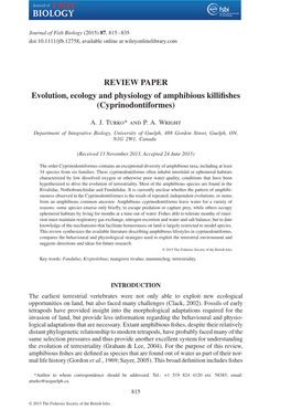 Evolution, Ecology and Physiology of Amphibious Killifishes (Cyprinodontiformes)