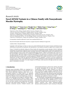 Novel MFSD8 Variants in a Chinese Family with Nonsyndromic Macular Dystrophy