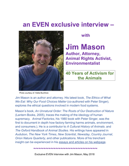 Jim Mason Author, Attorney, Animal Rights Activist, Environmentalist