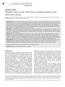 Mutation Screen of the SIM1 Gene in Pediatric Patients with Early-Onset Obesity