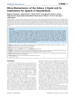 Micro-Biomechanics of the Kebara 2 Hyoid and Its Implications for Speech in Neanderthals