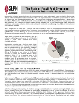 The State of Fossil Fuel Divestment in Canadian Post-Secondary Institutions