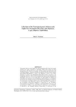 A Revision of the Neotropical Genera Molynocoelia Giglio-Tos, Pseudophorellia Lima, and Alujamyia, N
