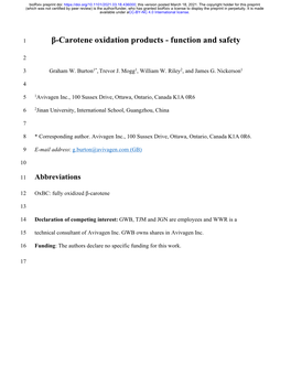 Β-Carotene Oxidation Products - Function and Safety