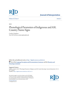 Phonological Parameters of Indigenous and ASL Country Name-Signs Carolyn J