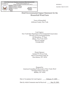 Draft Environmental Impact Statement for the Hounsfield Wind Farm