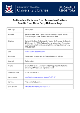 Radiocarbon Variations from Tasmanian Conifers: Results from Three Early Holocene Logs