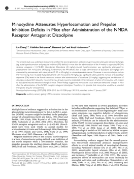 Minocycline Attenuates Hyperlocomotion and Prepulse Inhibition Deficits in Mice After Administration of the NMDA Receptor Antagonist Dizocilpine