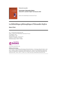 La Bibliothèque Philosophique D'alexandre Kojève