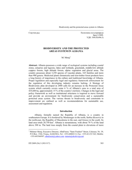 Biodiversity and the Protected Areas System in Albania ______Стручни Рад Економика Пољопривреде Број 3/2009