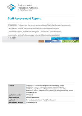 Staff Assessment Report