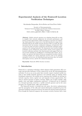 Experimental Analysis of the Femtocell Location Veriﬁcation Techniques