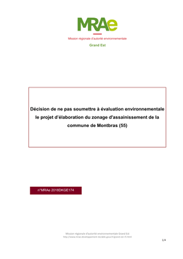 Décision De Ne Pas Soumettre À Évaluation Environnementale Le Projet D’Élaboration Du Zonage D'assainissement De La Commune De Montbras (55)