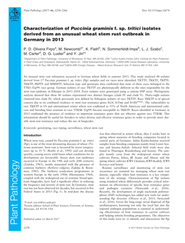 Characterization of Puccinia Graminis F. Sp. Tritici Isolates Derived from an Unusual Wheat Stem Rust Outbreak in Germany in 2013