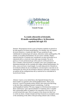 La Mala Educación Al Desnudo. El Medio Autobiográfico Y La Literatura Española Del Siglo XX