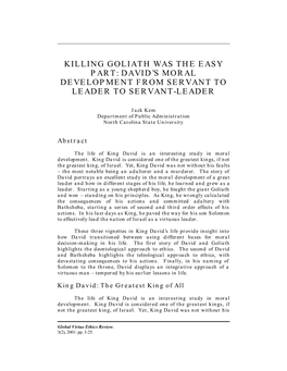 Killing Goliath Was the Easy Part: David's Moral Development From