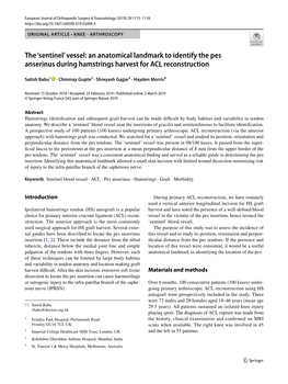 The 'Sentinel' Vessel: an Anatomical Landmark to Identify the Pes