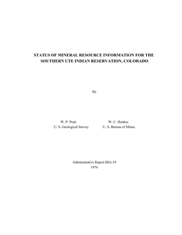 Status of Mineral Resource Information for the Southern Ute Indian Reservation, Colorado