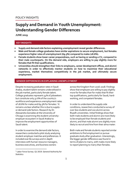 Supply and Demand in Youth Unemployment: Understanding Gender Differences JUNE 2019