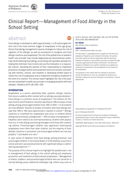 Clinical Report—Management of Food Allergy in the School Setting Abstract