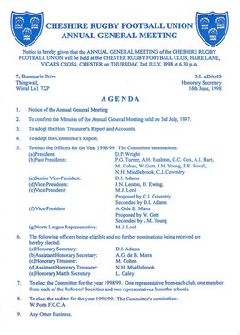 Cheshire Rugby Football Union Annual General Meeting