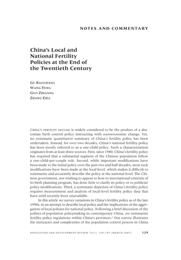 China's Local and National Fertility Policies at the End of the Twentieth