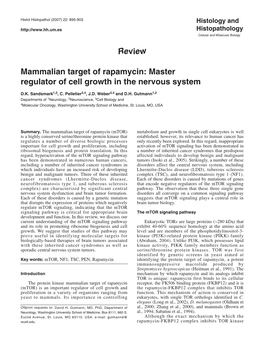 Mammalian Target of Rapamycin Master Regulator of Cell Growth In