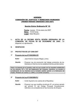 Agenda Sesion Extraordinaria Nº 15