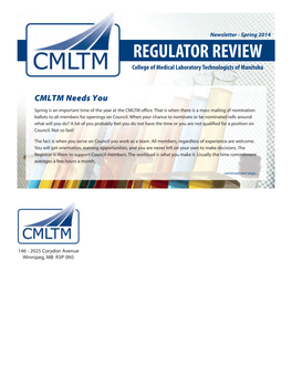 REGULATOR REVIEW College of Medical Laboratory Technologists of Manitoba