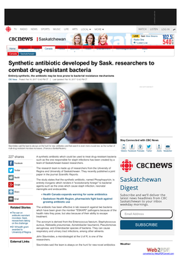Synthetic Antibiotic Developed by Sask. Researchers to Combat