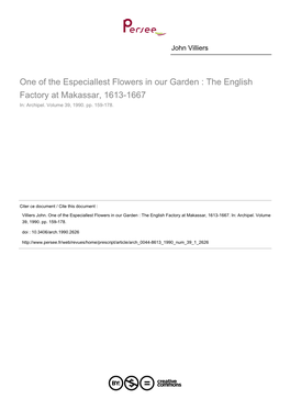 The English Factory at Makassar, 1613-1667 In: Archipel