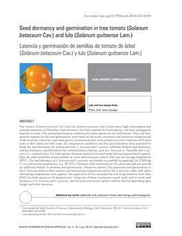 Seed Dormancy and Germination in Tree Tomato (Solanum Betaceum Cav.)